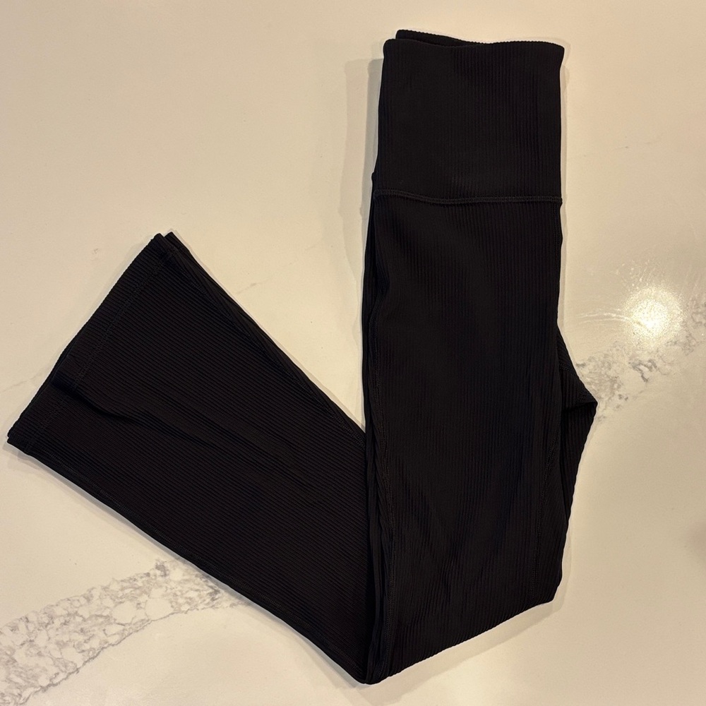 Athleta Black Ribbed Flare Leggings High Rise Yoga Pants Size XS